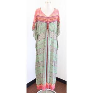 Vanessa Virginia Anthropologie Chaka Geometric Kaftan Maxi Dress Coverup Size S